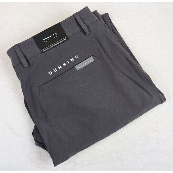 Dunning Golf Player Fit Pants Mens 34/30 Lead Gray Stretch Tech Chino‎ NWT